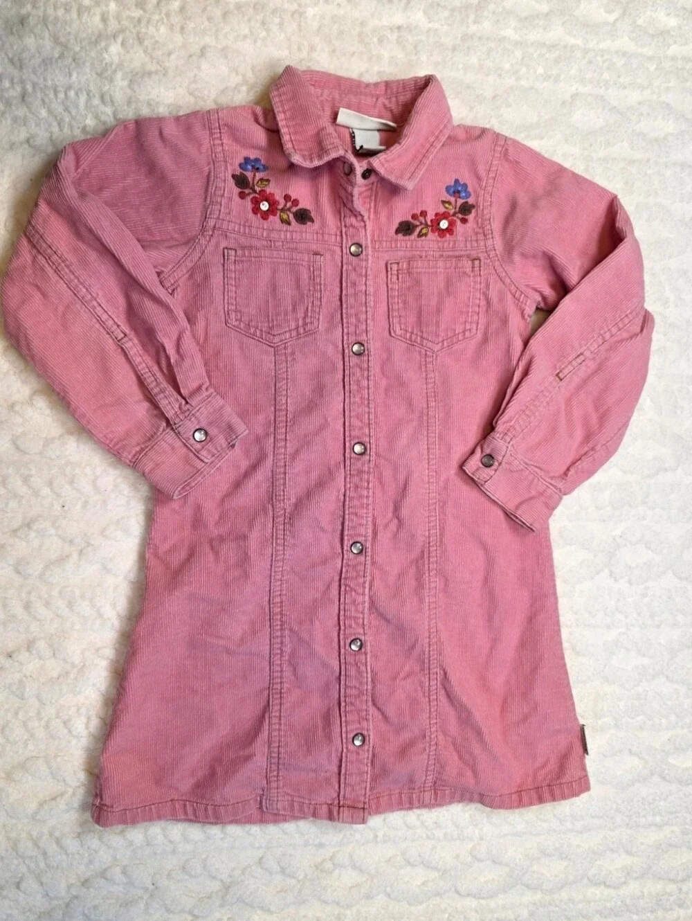 OshKosh Pink Corduroy Floral Embroidered Shirt Dress Girls 5